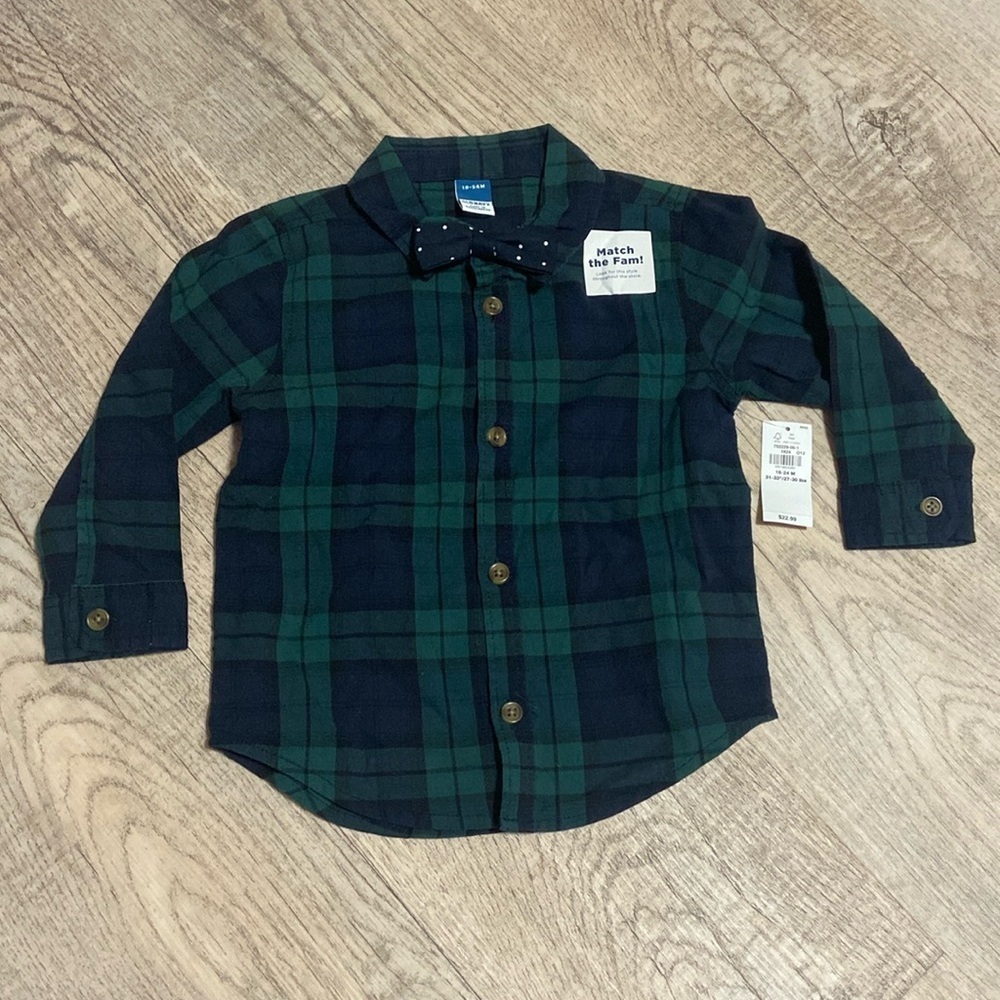 Old Navy Green/Blue Button Down w/bow Tie
